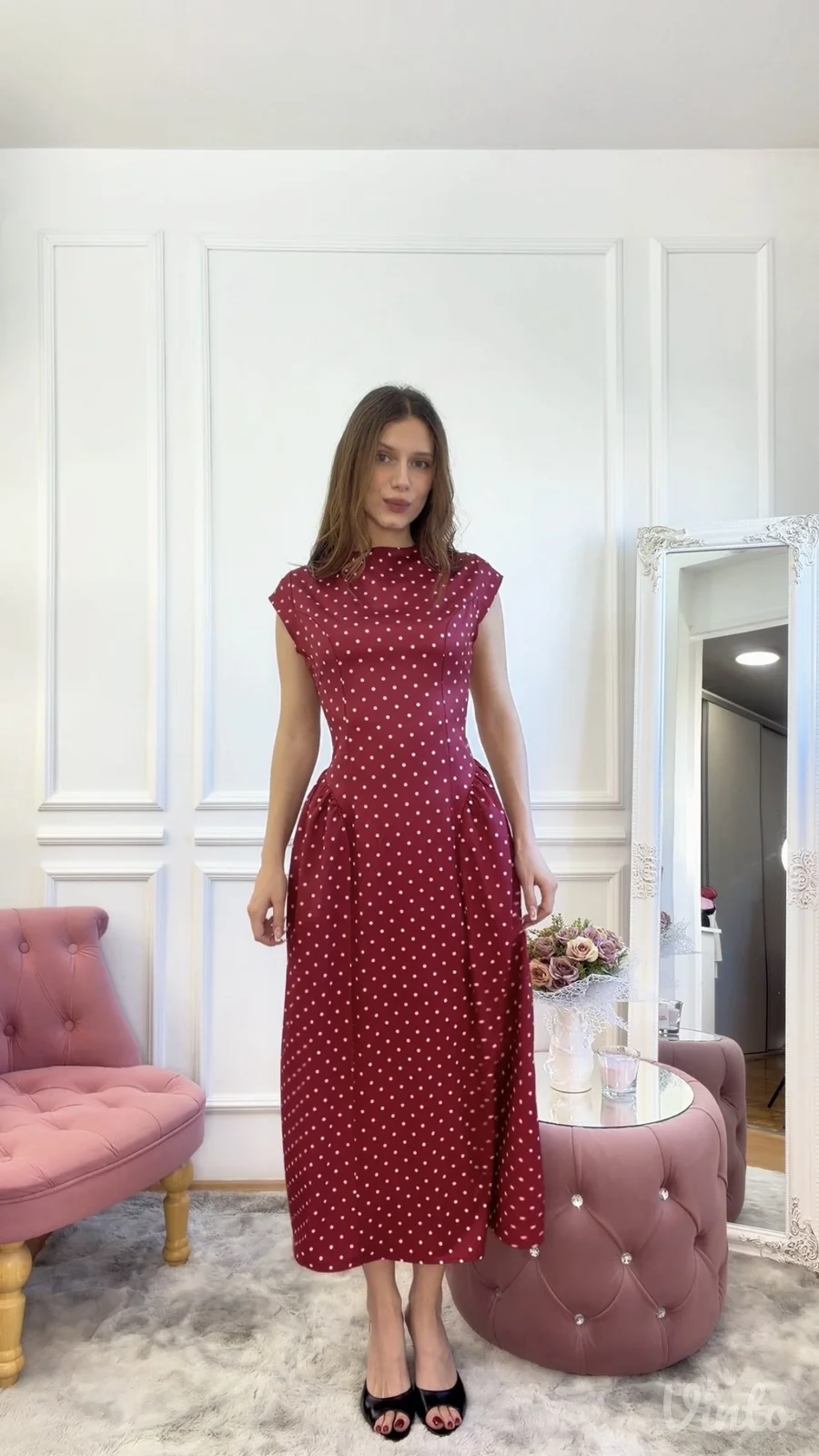 Shein - bordo midi haljina sa tufnama