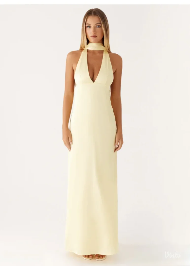 Peppermayo - Žuta satenska maxi haljina