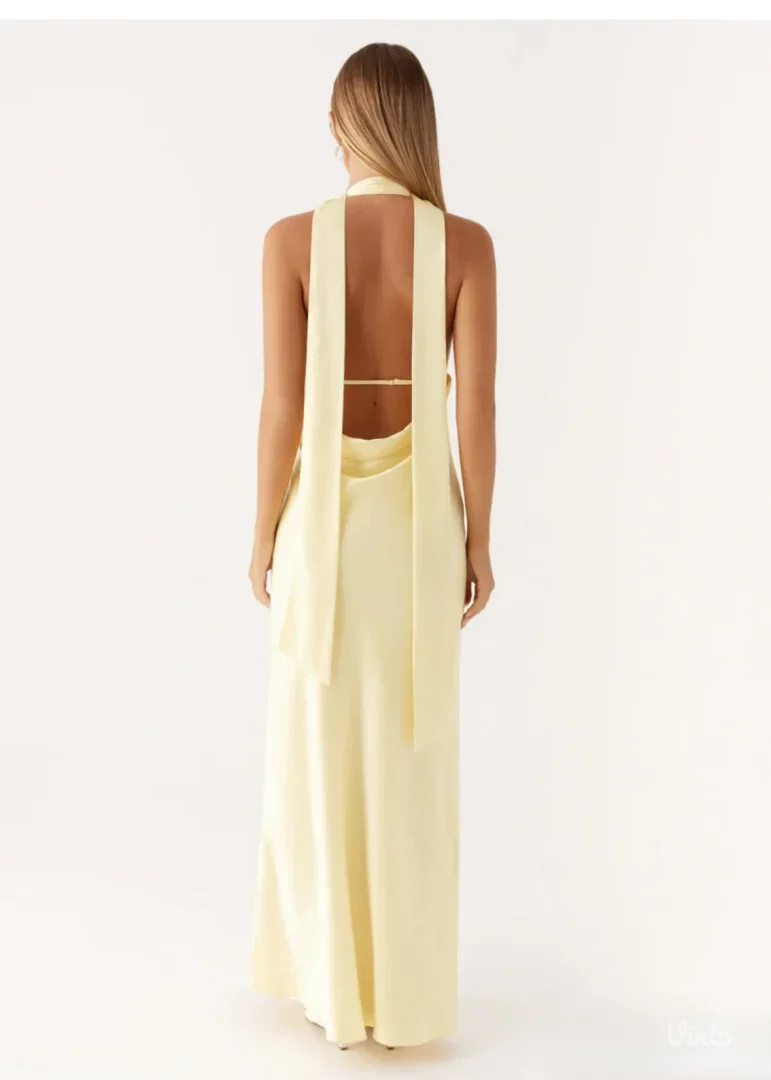 Peppermayo - Žuta satenska maxi haljina