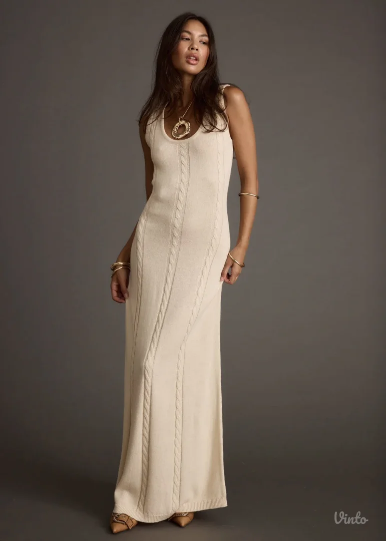 12tribe - Krem džemperasta maxi haljina