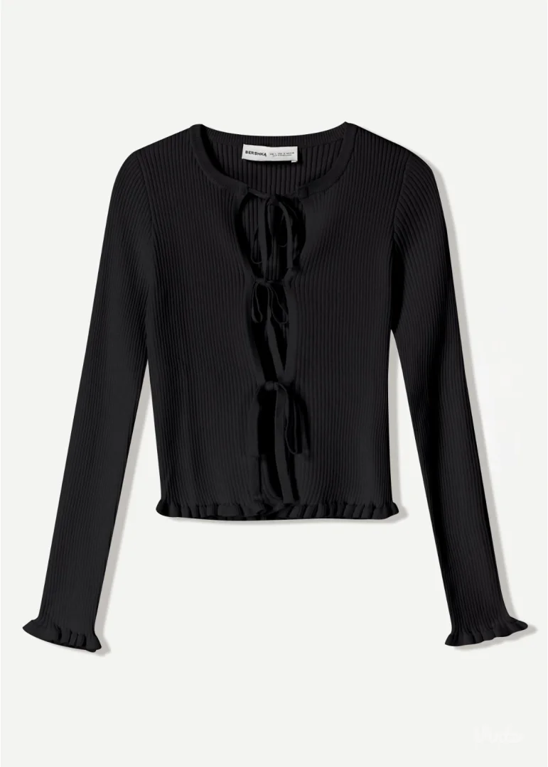 Bershka - Crni džemper na vezivanje
