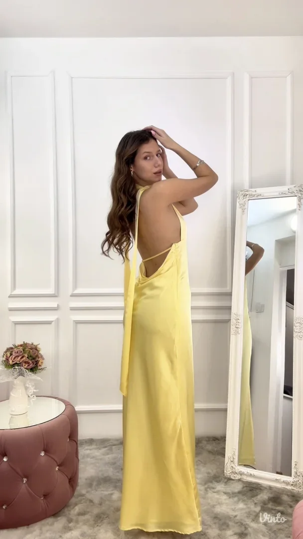 Peppermayo - Žuta satenska maxi haljina