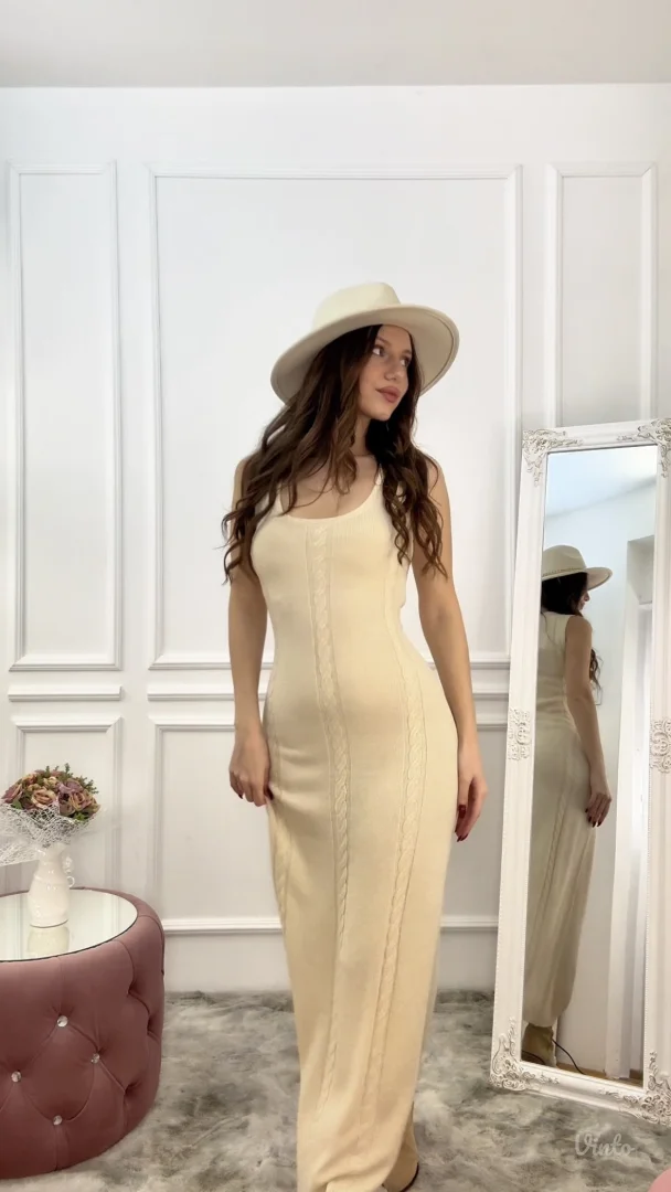 12tribe - Krem džemperasta maxi haljina