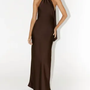 Peppermayo - Braon satenska maxi haljina
