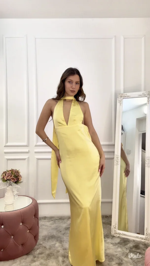 Peppermayo - Žuta satenska maxi haljina