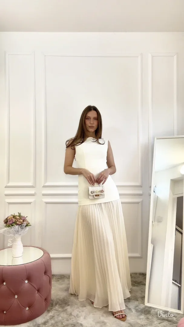 Fehaute - Krem elegantna maxi haljina