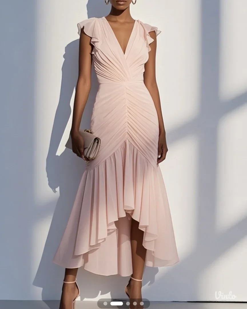 Fehaute - Roza elegantna midi haljina